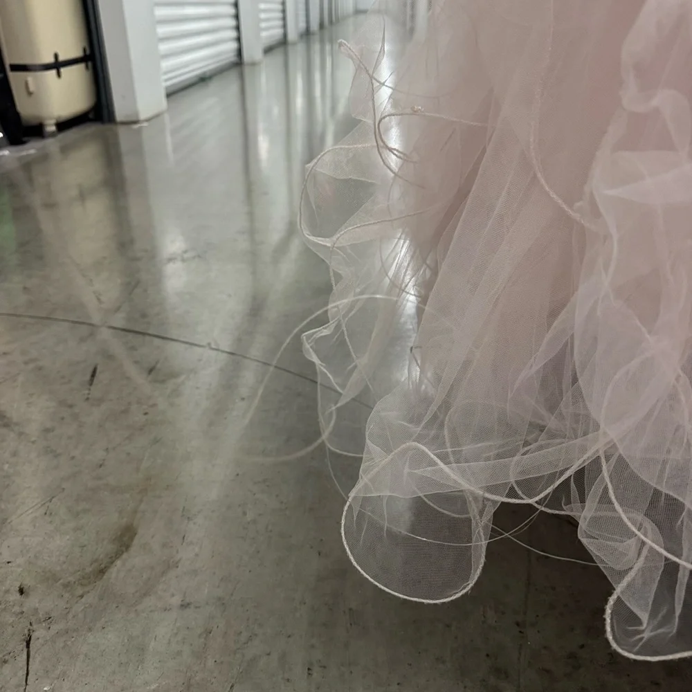 Blush Pink Ball Gown Quinceañera Prom Dress Rhinestone Corset Ruffle Tulle L/XL - Picture 7 of 14